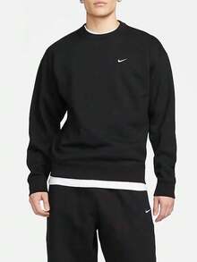Nike Solo Swoosh Casual Comfort Solid Color Versatile Pullover Fleece Sweatshirt For Men - Black - View 1