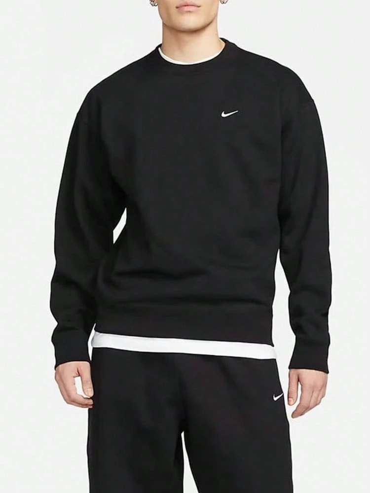 Nike Solo Swoosh Casual Comfort Solid Color Versatile Pullover Fleece Sweatshirt For Men - Black - View 1