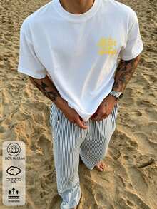 「Sweet Life」印花夏季男士修身T恤，度假旅行海灘、日常聚會穿搭 - 白色2 - 查看 7