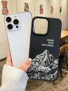 1件極簡山峰勵志標語人造皮革手機殼，防刮耐磨防摔保護殼，戶外探險風格，適合男性、女性、青少年及所有年齡層；聖誕節、情人節、生日、母親節、感恩節個性化勵志禮物選擇；相容 iPhone 手機殼與 Galaxy 手機殼 - 彩色 - 查看 2