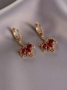 1 par de pendientes de hoja de arce con incrustaciones de cobre y strass - Multicolor - Ver 2