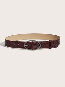 1 buah Sabuk Wanita Gaya Vintage dengan Gesper Bulat, Cocok Dipadukan dengan Gaun dan Mantel - Burgundy - View 2