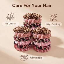 30/18/6pcs/Set Women's Velvet Hair Scrunchies, No-Crease Leopard Print Cute Elastic Hair Bands, Hair Accessories, Sweet Casual Soft, Gift Party Style, Solid Color & Printed - Multicolor - View 3