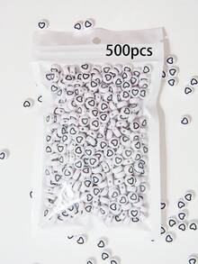 100-1000 pièces Perles en acrylique en forme de cœur, motif cœur avec goutte d'huile blanche et ligne noire, pour la fabrication de bijoux, les loisirs créatifs - Fond blanc avec des lignes noires et une forme de cœur - Voir 9