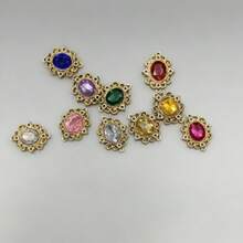 10pcs Colorful Fashion Vintage Elegant Luxury Style Copper Hollow Edge Rhinestone Double Ring Connectors DIY - Multicolor - View 3