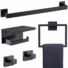 Juego de 5 piezas de accesorios de baño con toallero, soporte de papel higiénico con estante, montado en la pared, de oro cepillado, acero inoxidable, juego de accesorios de baño - él - Ver 1