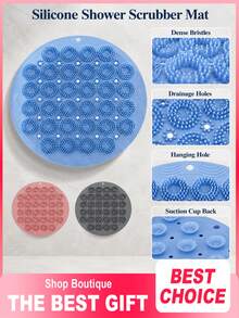 1 Set Of Suction-Cup Massage Shower Mats (Includes A Hanging Silicone Massage Mat And A Hook)-Suitable For Back Massage And Foot Exfoliation During Showers; Essential Items For Home And Bathroom - Multicolor - View 2