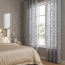 1pc European Style Cutout Floral Sheer Curtain, Lightweight Decorative Window Curtain - Grey - View 5