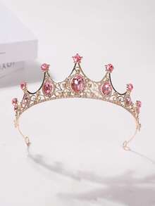 1pc European American Bride Fashion Exquisite Alloy Crown, Suitable For Women's Wedding Party Hair Accessory, Princess Birthday Party Gift, Performance Costume Accessory, Crown For Makeup Ball - Pink - View 8