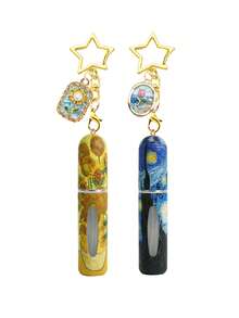 1/2/4pcs Summer Perfume Spray Bottles, Oil Painting Starry Sky Pattern Bottom Filled Perfume Bottles, Metal Flower Pendant Keychain, 5ml Reusable Perfume Decant Tool, Summer Travel Essential Perfume Decant Bottle, Girls Holiday Gift, Mini Perfume - View 11