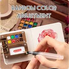 5pcs Mini Acrylic Paint Set, Portable Travel Watercolor Set, 8/15 Grid Palette, Clips, Sketchbook, Brushes, Includes 12 Colors, Wooden Grid Paint Box, Suitable For Painters, Artists - Sets - View 6
