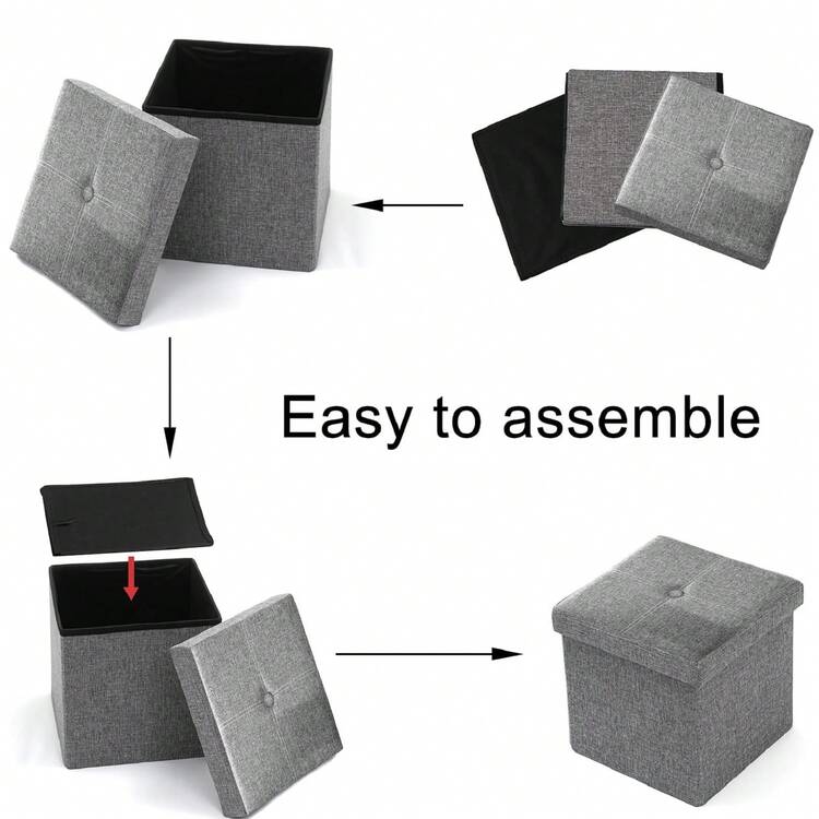 2 Pack Folding Foot Rest Stool Small Square Storage Cube Ottoman With Storage For Couch Home Dorm - Grey - View 4
