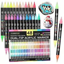 12/24/36/48/72/120pcs Boxed Multi-Specification Dual-Tip Dual-Color Acrylic Paint Markers, Single Pen 2 Colors 0.5-5mm Soft Brush Tip, Water-Based Quick Dry Waterproof High Coverage, Classic / Skin Tone / Macaron / Metallic Multi-Color Options Available, Stone Ceramic Canvas Wood Multi-Material DIY Hand Painting Graffiti Art Drawing Pens - Double Soft Tip Two-color Marker - View 19