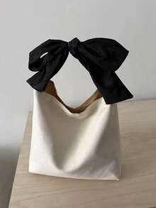 Bolso de mano con lazo, moderno y lindo, bolso de lona casual para el hombro, adecuado para la escuela, el trabajo, citas, bolso con lazo para mujeres. - Blanco - Ver 1