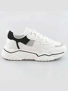 Damen-Sneaker mit Glitzer-Einsätzen, Sportschuhe, Schnürsenkel, Mesh + Kunstleder, dicke Sohle. - Schwarz - Übersicht 4