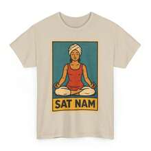 Sat Nam Yoga T-Shirt: Retro Comic Style Spiritual Tee - Unisex Women & Men's Daily Wear - Cute White Summer T-Shirt, Casual Wear, Comfortable T-Shirts - 杏色 - 查看 1