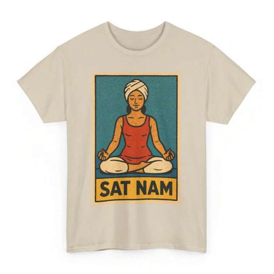 Sat Nam Yoga T-Shirt: Retro Comic Style Spiritual Tee - Unisex Women & Men's Daily Wear - Cute White Summer T-Shirt, Casual Wear, Comfortable T-Shirts - 杏色 - 查看 1