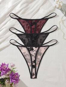 3pcs Plus Size Women Casual Comfortable Thong Panties Elastic Fabric Underwear Set - Multicolor - View 4