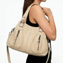 Women's Soft Leather Handbag That Can Be Used As A Shoulder Bag Or Crossbody Bag. Its Design Is Simple, Casual, Elegant And Versatile, Ideal For Middle-Aged Mothers. - 杏色 - 查看 5