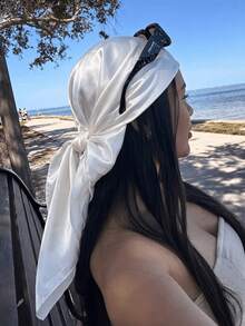 1件波希米亞風印花緞面女款頭巾，時尚戶外頭巾或髮帶，適合春夏使用，亦可作為圍巾、髮帶或髮箍，非常適合秋冬穿搭，女性完美配件 - 純白色 - 查看 1