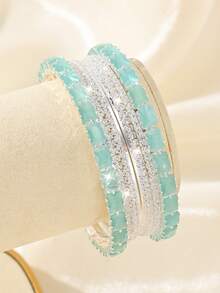4pcs Fashion Cubic Zirconia & Rhinestone Inlaid Bracelets, Elegant Palace Style Women's Jewelry, Suitable For Daily Wear Or Wedding Accessories - 4-piece Set - View 11