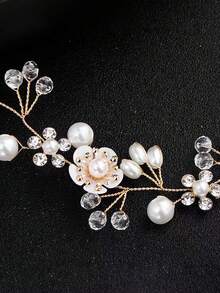 1/2pcs White Floral Wreath 3-Flower Crystal Headband Hair Accessory For Girls, Suitable For Wedding Dress, Formal Gown, Multi-Functional Decorative Headpiece - Multicolor - View 3