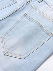 Sourced Cotton 歐美男士水洗破洞牛仔短褲 - 淺藍色 - 查看 4