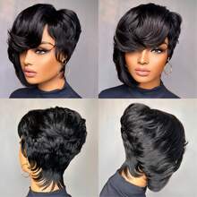 Short Pixie Cut Wig For Women Human Hair 1B/Purple Colored Short Wig For Layered Pixie Wigs Brazilian Human Hair Glueless Wig Daily Use,Party Wig None Lace Front Full Machine Made Wigs Throw On And Go Wig - Multicolor - View 11