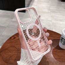 Fashion Transparent Cute White Dot Pattern Magnetic Girl Mobile Phone Case Suitable For  16ProMax/16Plus/16Pro/16,  15/14/13/12/11 Wireless Charging Shockproof Lens Protection Magsafe Mobile Phone Case, Gift - 粉色 - 查看 3