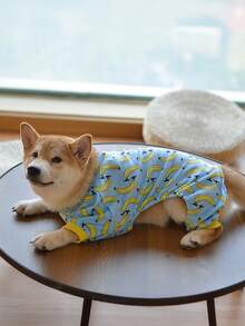 1件香蕉狗睡衣寵物連身衣外套，適合小型犬與中型犬，防掉毛 - 藍色 - 查看 6