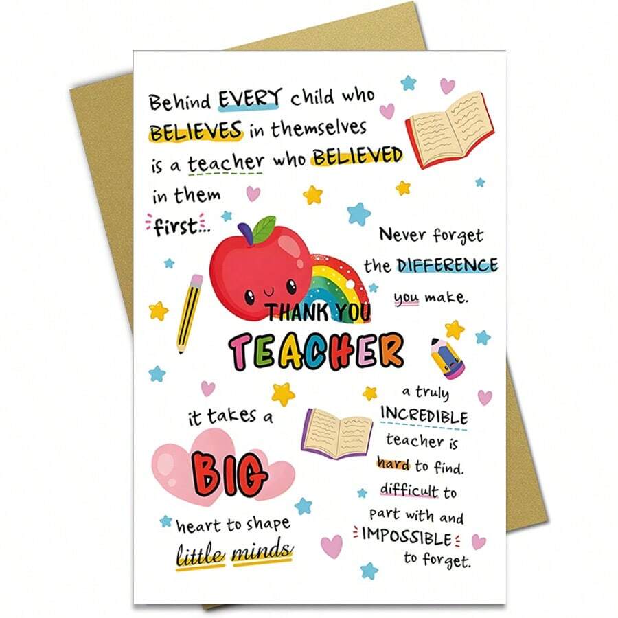 1pc Cute Teacher Appreciation Card, Teacher Appreciation Card, Daycare Teacher Appreciation Gift, Creative Teacher Appreciation Gift Back To School - A - View 1