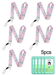 5 pièces Cordons de clé rose pour enseignants avec porte-badge d'identification, anneau de clé en métal, sangle de téléphone, collier de téléphone en polyester avec marguerite mignonne, excellent cadeau pour les femmes, les enseignants, les étudiants, le personnel - Multicolore - Voir 4