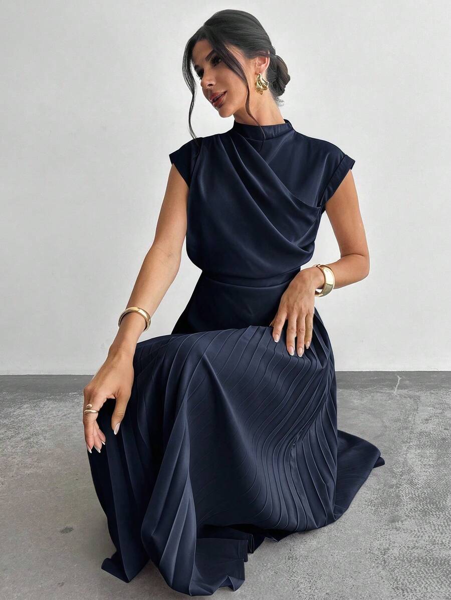 Elegant Women's A-Line Sleeveless Ruffled Dress/Umbrella Dress/Back To School Outfit/School Uniform/Party/Vintage Money Style - 磨砂黑 - 查看 1