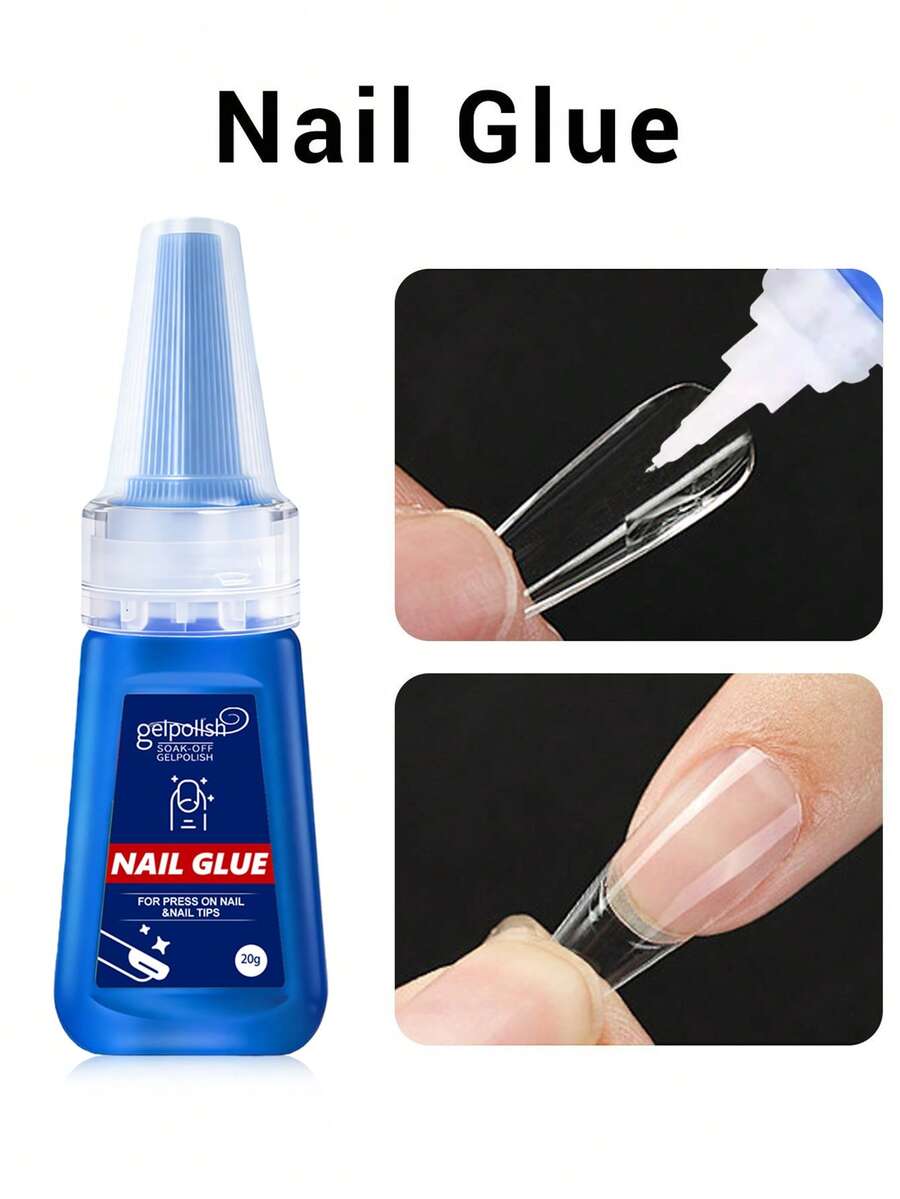 20g Super Strong Nail Glue For Acrylic Nails,Nail Tips, Press On Nails,Fake Nails, Salon Quality Brush On Nail Glue Easy Application Long-Lasting False Nail Glue - 20g - 查看 1
