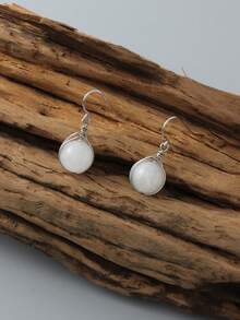1 Pair Fashion Natural Stone Teardrop Earrings, Handmade Earrings Suitable For Women, Can Be Used For Weddings, Engagements, Anniversaries, Parties, Valentine's Day And Other Occasions, Rose Quartz Green Aventurine Round Bead Earrings Also Can Be Given As Gifts - White - View 5