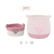 Cesta de lavandería para habitación de niñas, cesta de almacenamiento con corazón rosa, cesta de cuerda tejida, cesta redonda linda para mantas, cesta de almacenamiento de juguetes con asas, cesta de decoración del hogar adecuada para dormitorio, baño, dormitorio - Multicolor - Ver 16