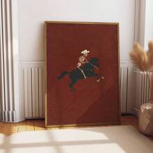 1pc Vintage Western Gothic Skeleton Cowboy Riding Black Horse Wall Art, Minimalist Canvas Poster, Terracotta Red Aesthetic Decorative Painting, Suitable For Living Room, University Dorm, Frameless/Framed/Wooden Hanging Art - Pattern - View 5