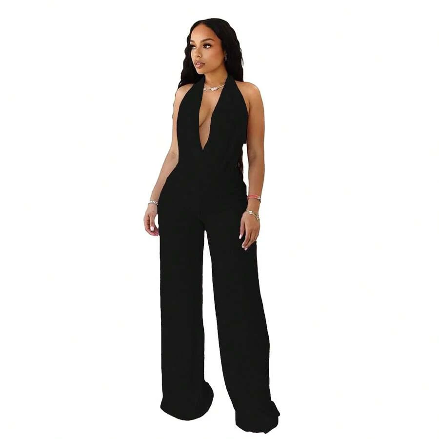 Two-Piece Set In Smooth Mesh, Halter Neck, Open Shoulders And Back, Adjustable Laces - Black-3 - View 1