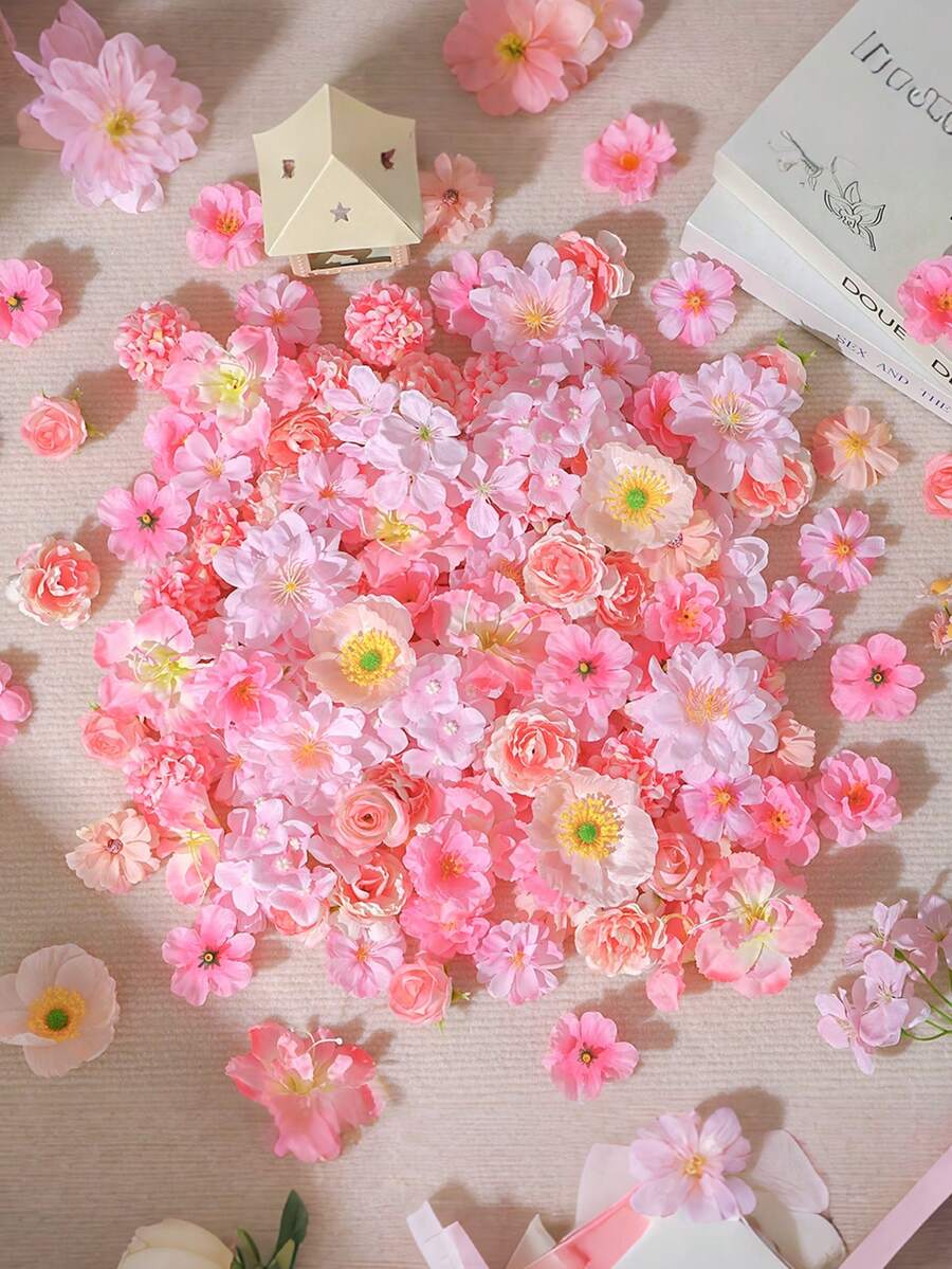 20 Stücke/50 Stücke/Packung Rosa gemischte künstliche Blumenmaterialien, mehrere Farboptionen - Kunstblumen, handgefertigte Haarschmuck, Kranzmaterialien, Hochzeitsblumen, geeignet für DIY-Basteleien, Kranzherstellung, Feiertags- und Geburtstagsdekorationen, Brautarmbänder, Heim- und Floristendekoration, ganzjährig verwendbar - Pink - Übersicht 1