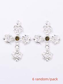 6pcs Random Assorted Baroque Hollow Rhinestone Cross Alloy Pendants, Niche Dark Style DIY Beaded Accessories, Handmade Bracelet Necklace Material - Multicolor - View 15