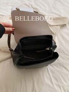 1件女款時尚拼色休閒後背包，附翻蓋與拉鍊開合，適合學生與日常休閒購物 - 黑色 - 查看 7