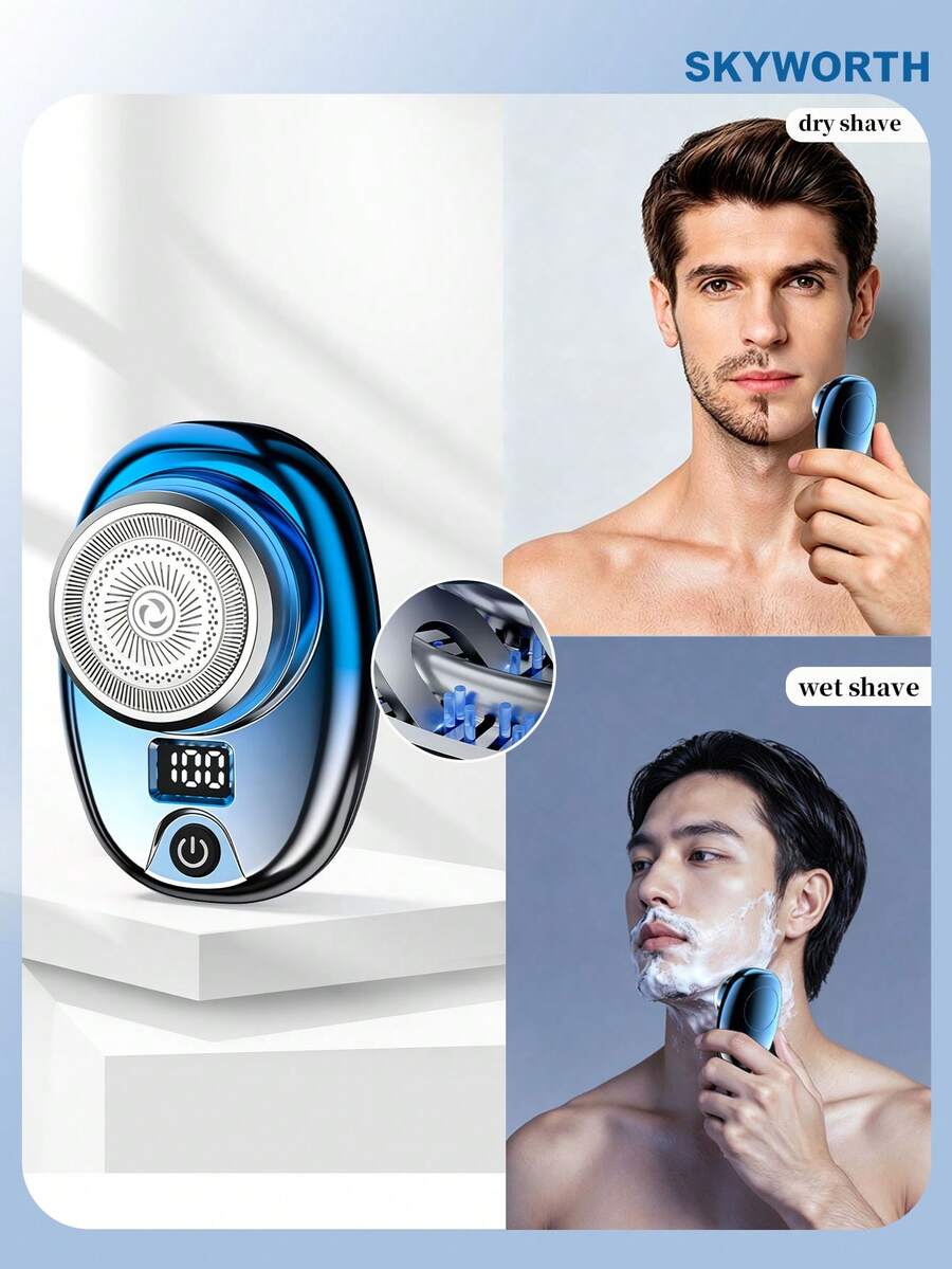 SKYWORTH USB迷你電動刮鬍刀，便攜強勁，USB-C充電，乾濕兩用，口袋尺寸輕量設計，適合居家、旅行與辦公室使用，完美禮物選擇