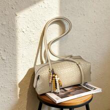 Bolso de mano tipo Boston Bowling de diseño coreano de nicho, bolso de hombro y axila de gran capacidad - Beis - Ver 10