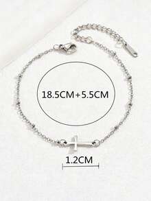 1 buah Gelang Kaki Salib Gaya Minimalis, Desain Salib Serbaguna, Cocok Untuk Pemakaian Sehari-hari atau Pesta Wanita, Juga Dapat Diberikan Sebagai Hadiah. - Perak - View 3