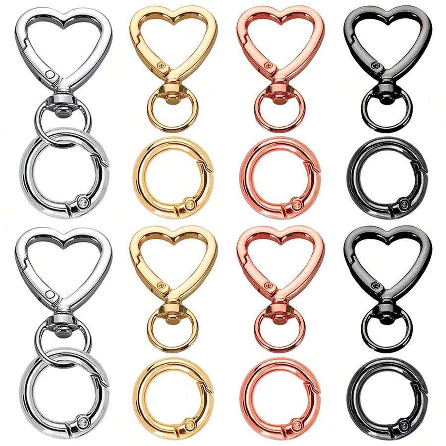 16pcs (8 Sets) Heart-Shaped Double-Opening Spring Clasps, Alloy Hooks ...