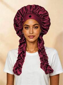 CONFLASS Women's Satin Bow Long Braid Sleep Cap, Adjustable Snap Button Sleep Cap, Suitable For Curly Hair, Silky Anti-Static Night Hairband, Sleep Hair Care Cap - Multicolor - View 13