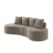 Linen Sofa With 4 Cushions, High Density Foam Filling And Springs, Drink Holder & Side Pockets – - Khaki 4 Seat - View 8