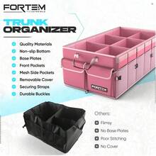 FORTEM Organizador de Maletero Coche y SUV - Organizador de Coche para Almacenamiento - Caja Plegable con 2 Compartimentos Grande - Base Antideslizante - Cinchas Ajustables - Tapa Extraíble (Negro) - Rosa - Ver 7