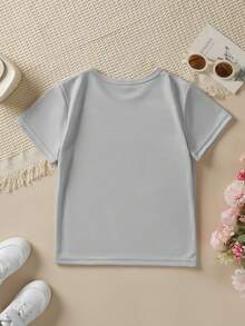 Fashionable Short-Sleeved T-Shirt For Children In Summer With Cartoon Prints Of The Number 3, Cars, Helicopters, Boats, Etc. Casual Outdoor Top NY-DX9726 - 灰色 - 查看 2