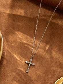 1 Stück S925 Sterling Silber personalisierte minimalistische Kreuz Halskette, Damen Mode vielseitige Schlüsselbein Kette, Pendeln & Date cooler Nischen-Vibe Schmuck, geeignet als Jahrestag Geburtstagsgeschenk für Mädchen, exquisites kleines Geschenk - kreuzen - Übersicht 4